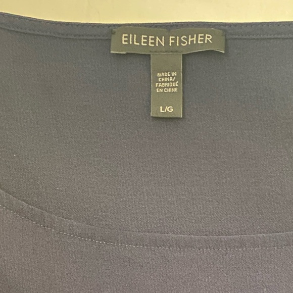 EILEEN FISHER Navy Blue 100% Silk Georgette Crepe Ballet Neck Tank Tunic L - Picture 3 of 6